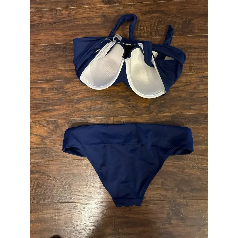 Victoria's Secret Bandeau Bikini Set Swim Top 38 DD Blue Underwire Bottom sz:med - Picture 6 of 6